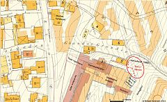 Sammensatt kart fra 1880, 1913, 1957 og 2012. Se billedtekst nedenfor.